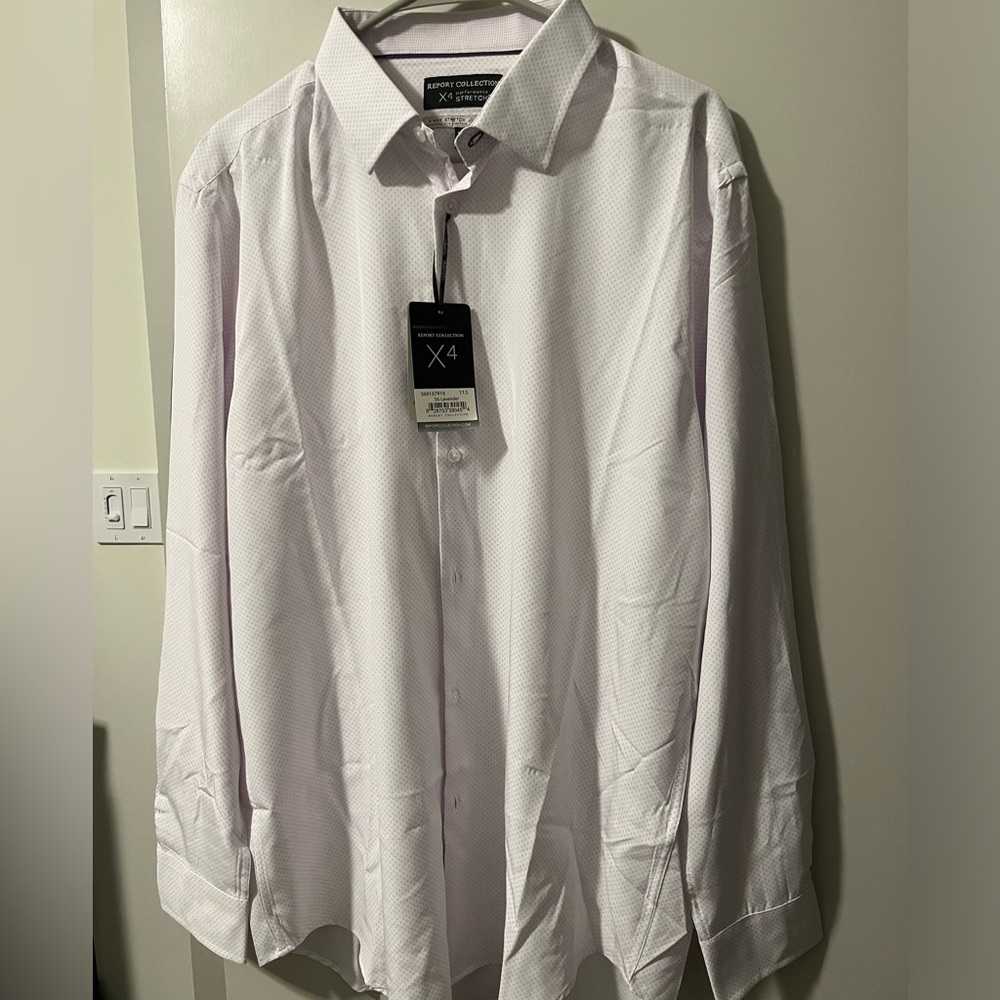Lavender printed men’s button up, size XL slim